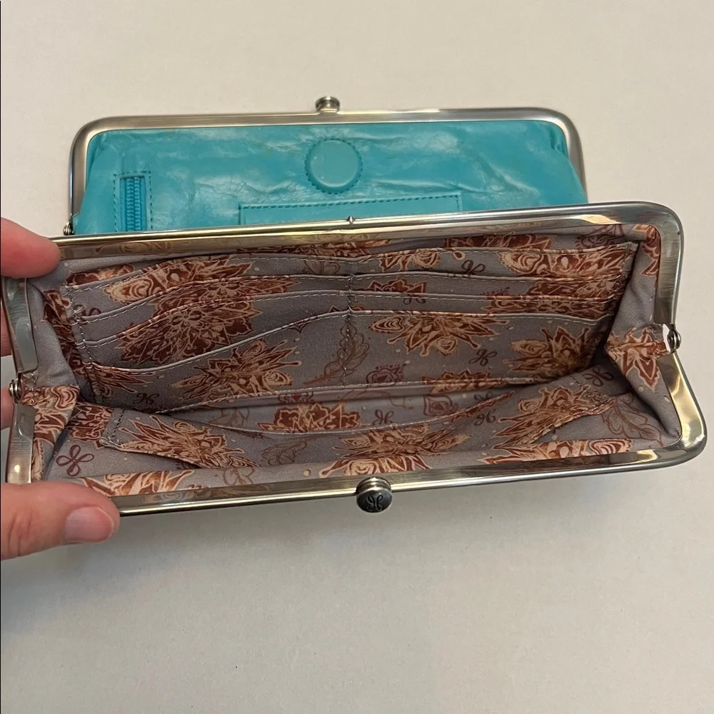 HOBO LAUREN LEATHER CLUTCH VINTAGE DISTRESSED WALLET TURQUOISE